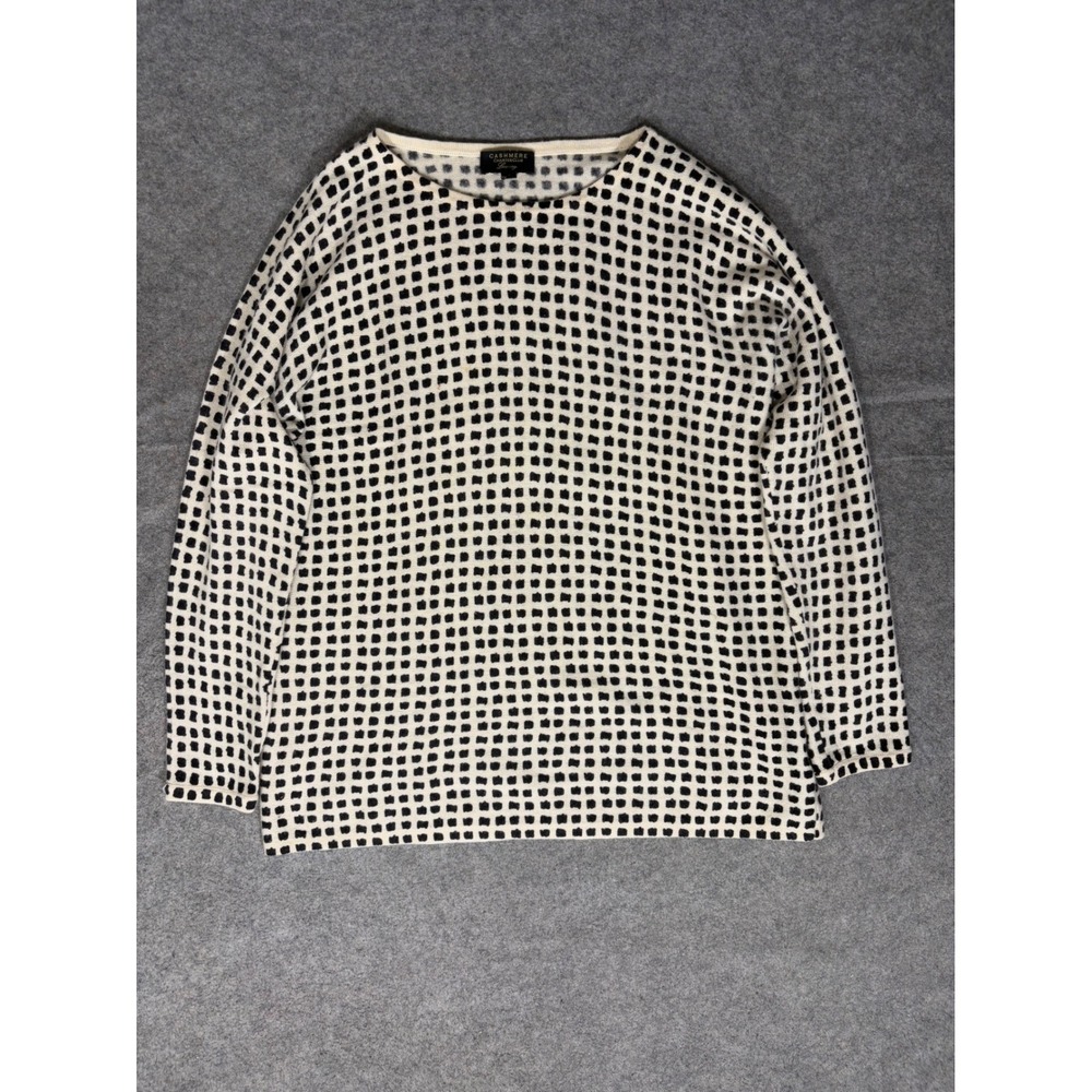Charter Club Luxury Cashmere Sweater Womens Small Cream Black Geometric Square S